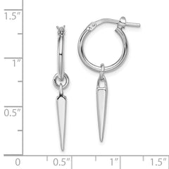 Sterling Silver Rhodium-pl Hoop with Dangle Earrings