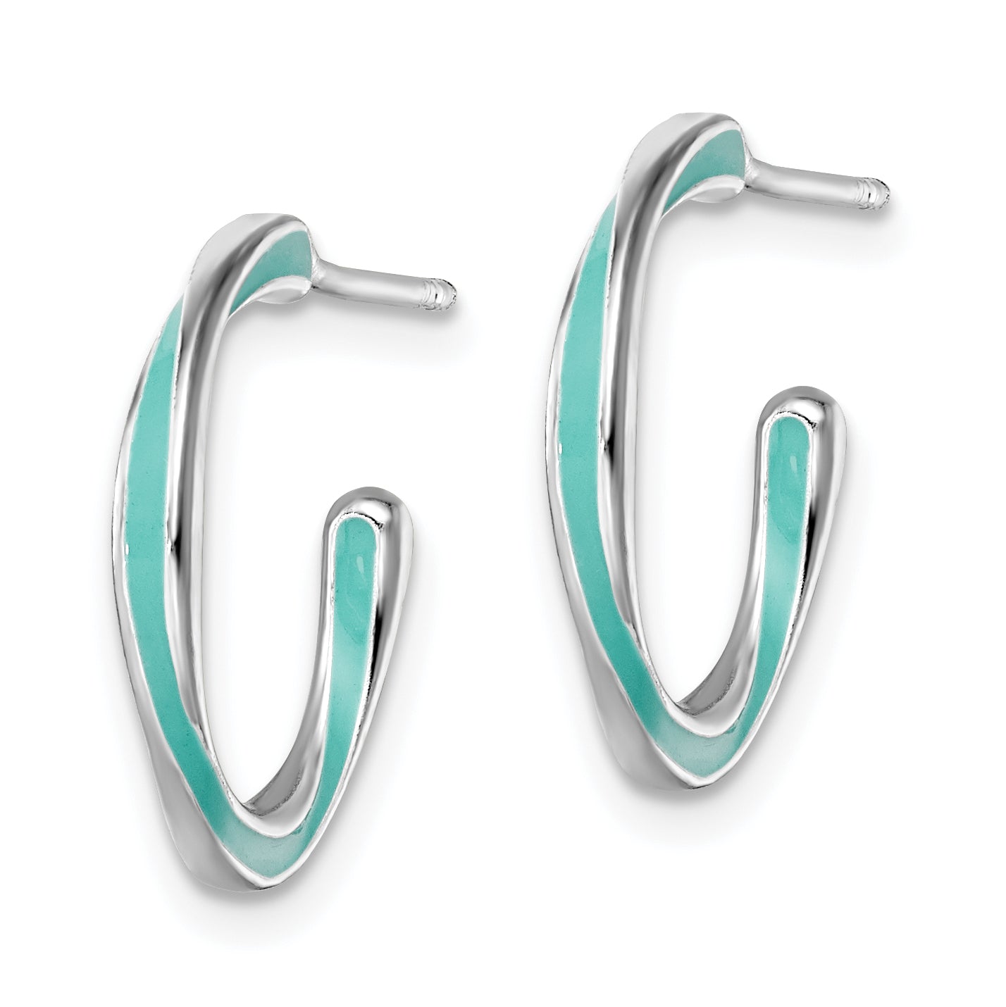 Sterling Silver Rhodium-plated Aqua Enameled Hoop Earrings Secondary image