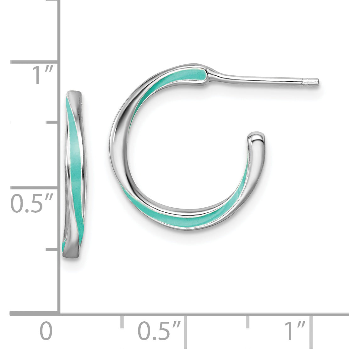 Sterling Silver Rhodium-plated Aqua Enameled Hoop Earrings