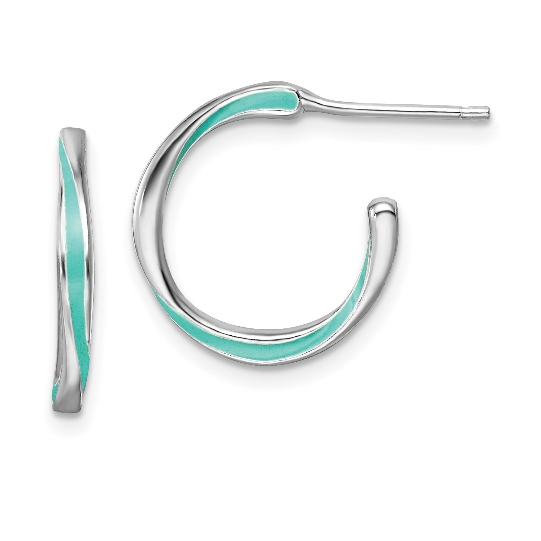 Sterling Silver Rhodium-plated Aqua Enameled Hoop Earrings Main image