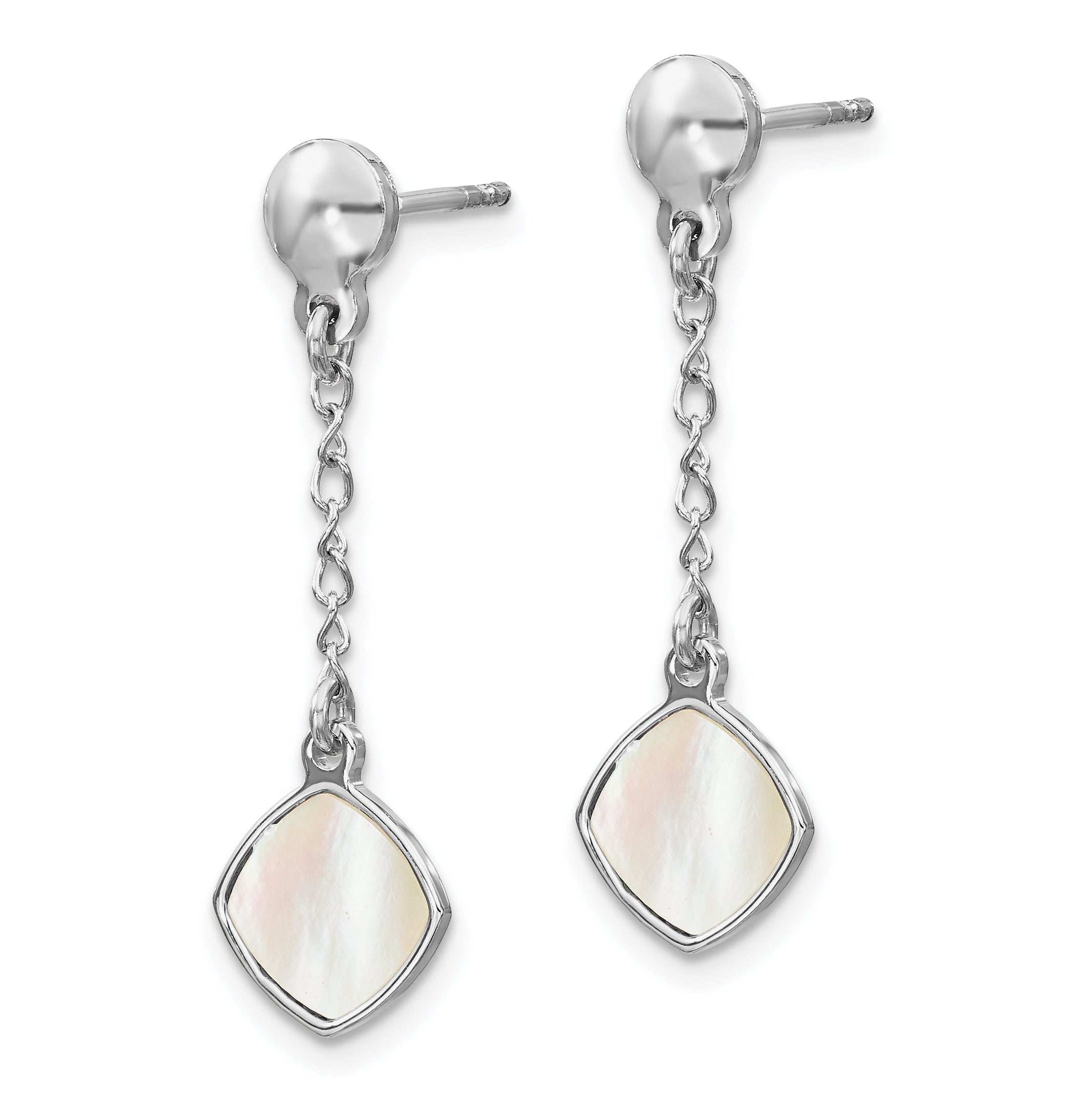 Sterling Silver Rhodium-plated Mother of Pearl Post Dangle Earring Secondary image
