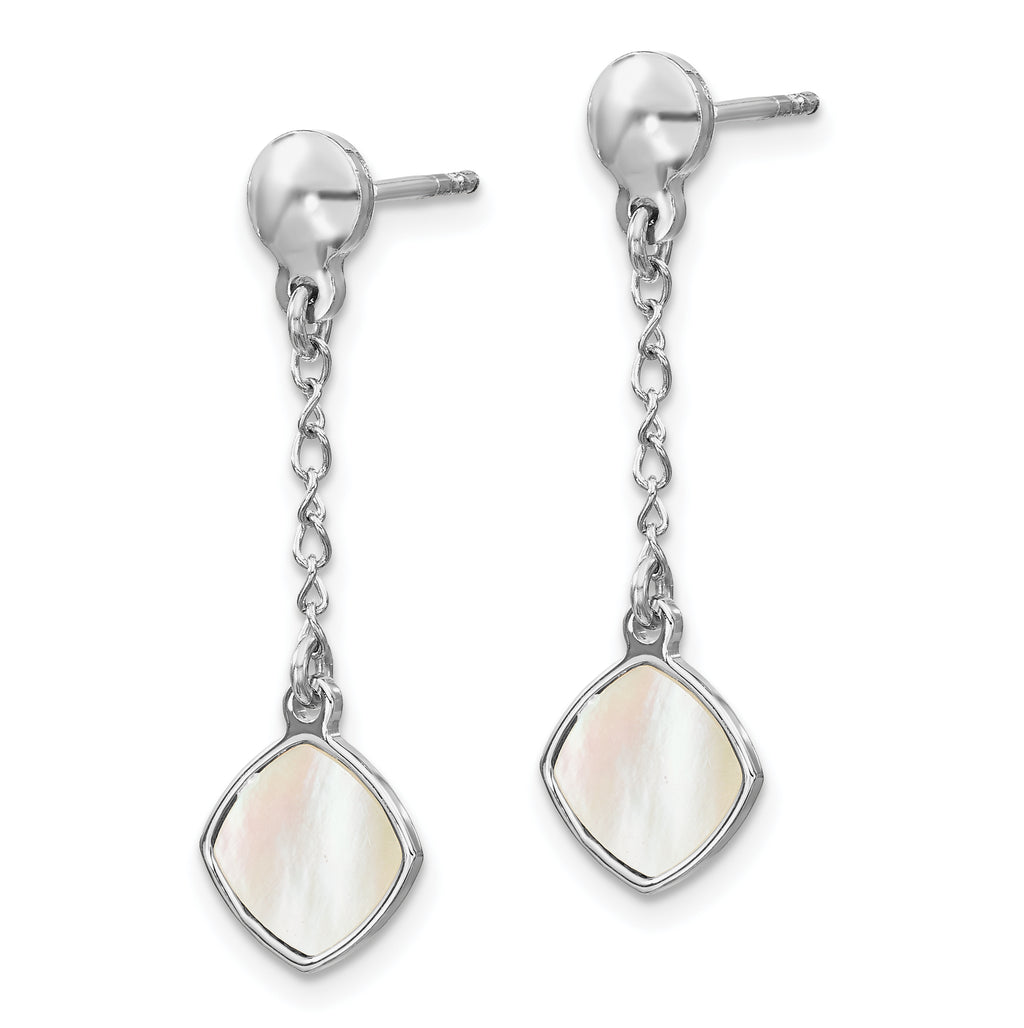 Sterling Silver Rhodium-plated Mother of Pearl Post Dangle Earring
