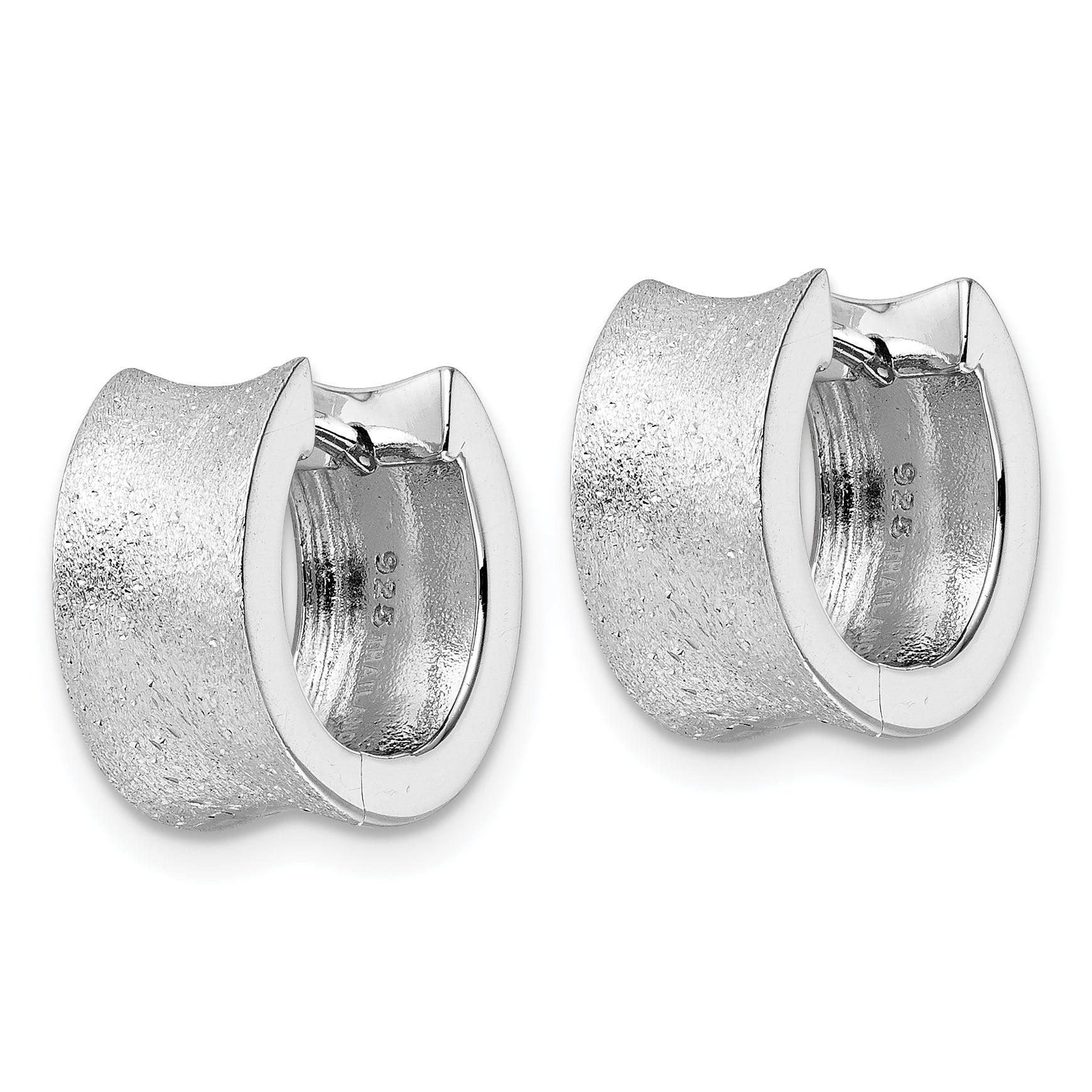 Sterling Silver Rhod-plated D/C Brushed Huggie Hoop Earrings Secondary image