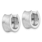 Sterling Silver Rhod-plated D/C Brushed Huggie Hoop Earrings