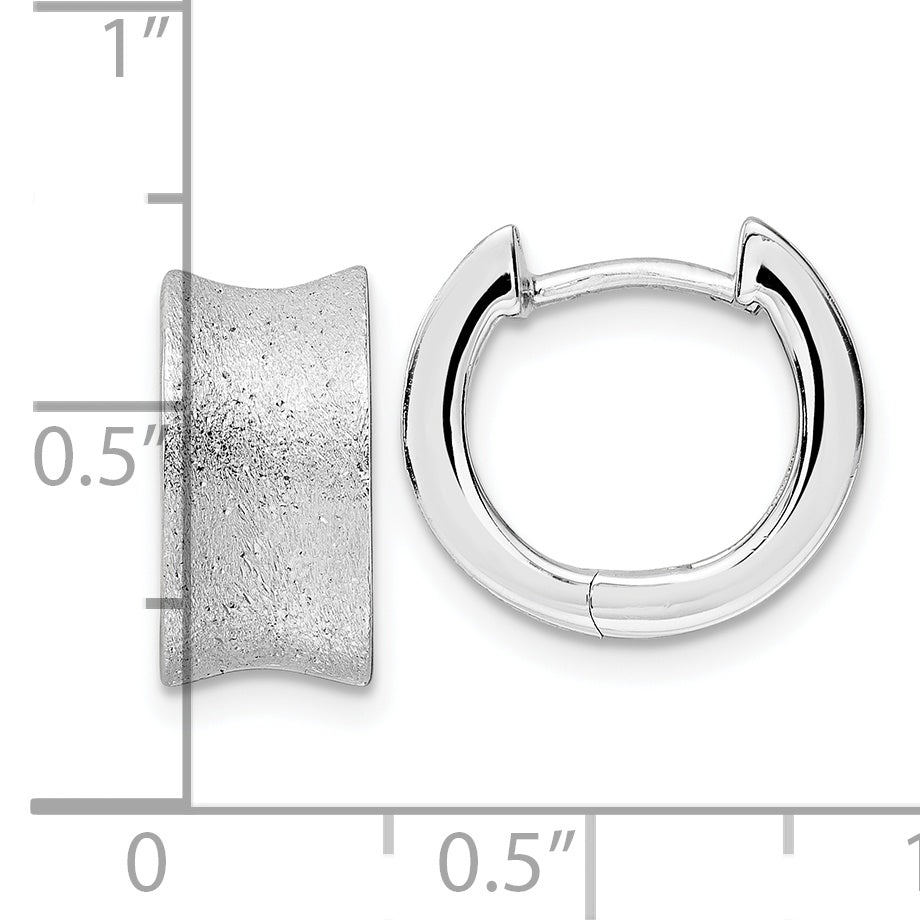 Sterling Silver Rhod-plated D/C Brushed Huggie Hoop Earrings