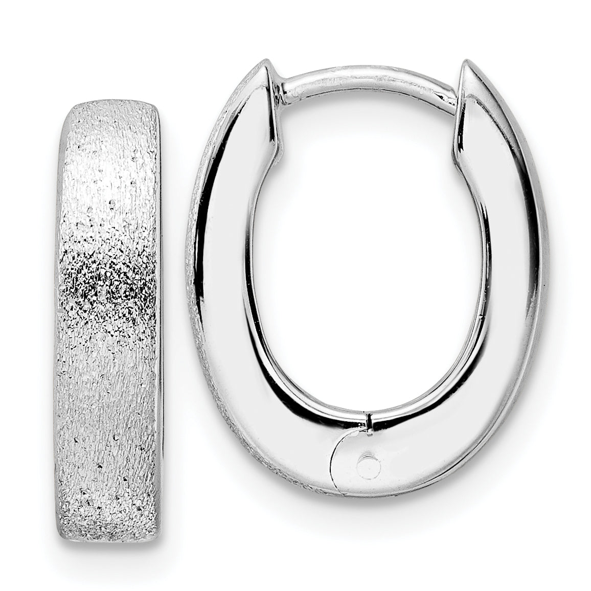 Radiant Essence SS Rhod-plated D/C Brushed Oval Hoop Earrings Main image
