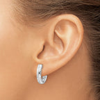 Sterling Silver Rhod-plated D/C Brushed Oval Hoop Earrings