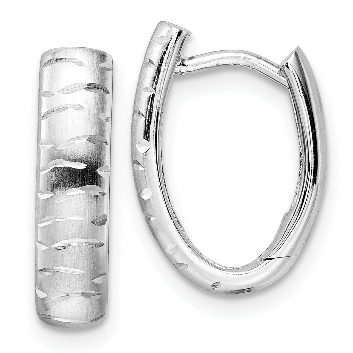 Sterling Silver Rhod-plated D/C Brushed Oval Hoop Earrings Main image