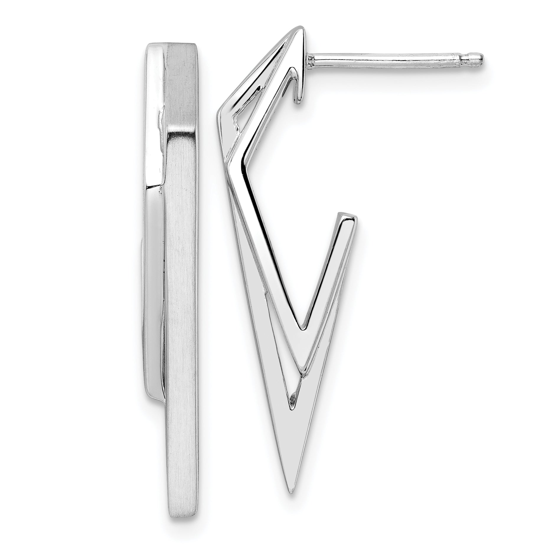 Sterling Silver Rhod-plated Polished and Brushed Dangle Earrings Main image