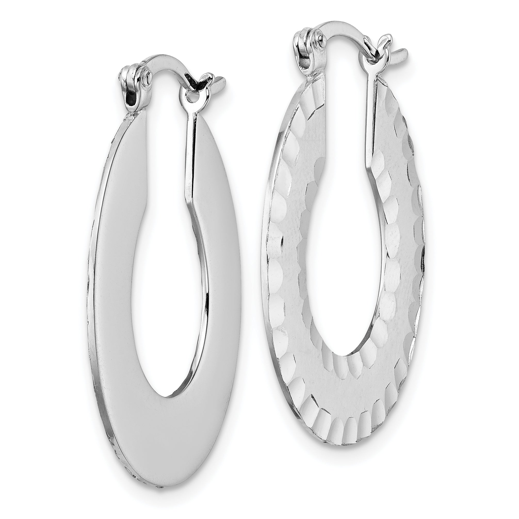 Radiant Essence SS Rhod-plated Brushed D/C Hoop Earrings Secondary image