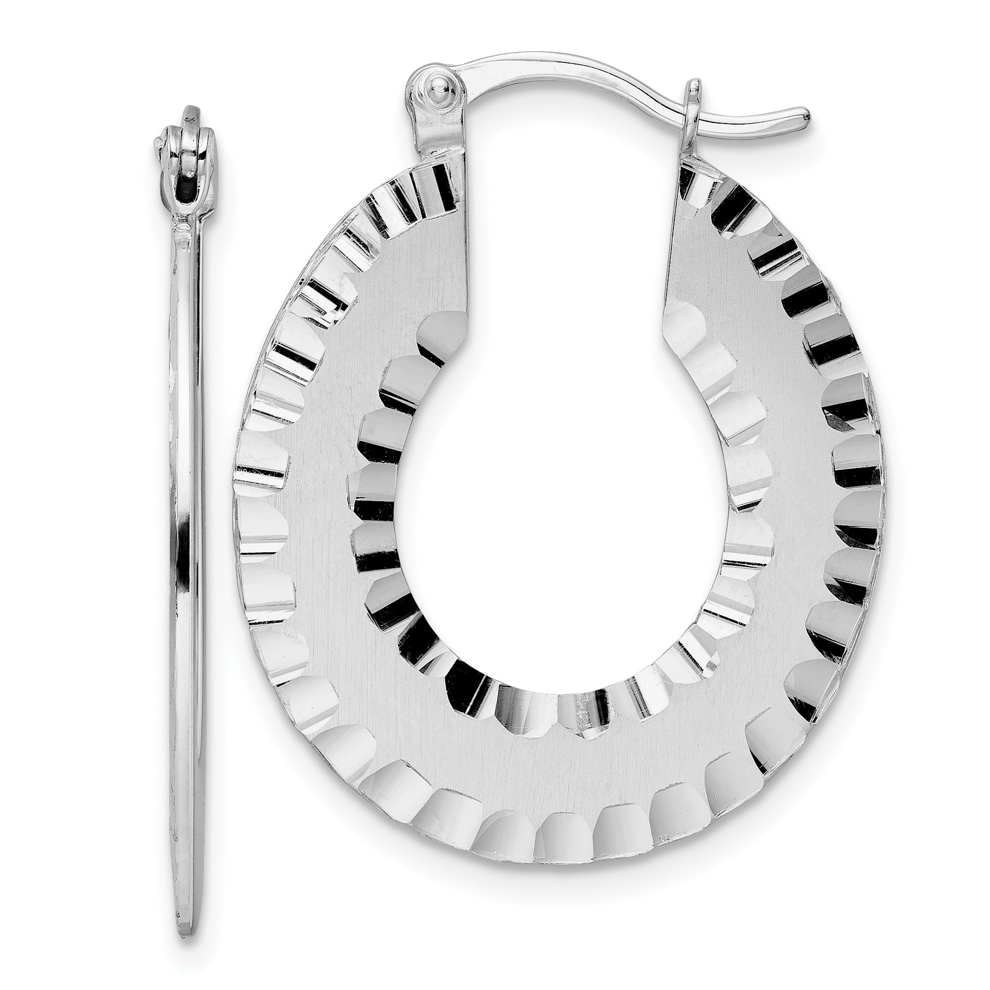 Radiant Essence SS Rhod-plated Brushed D/C Hoop Earrings Main image