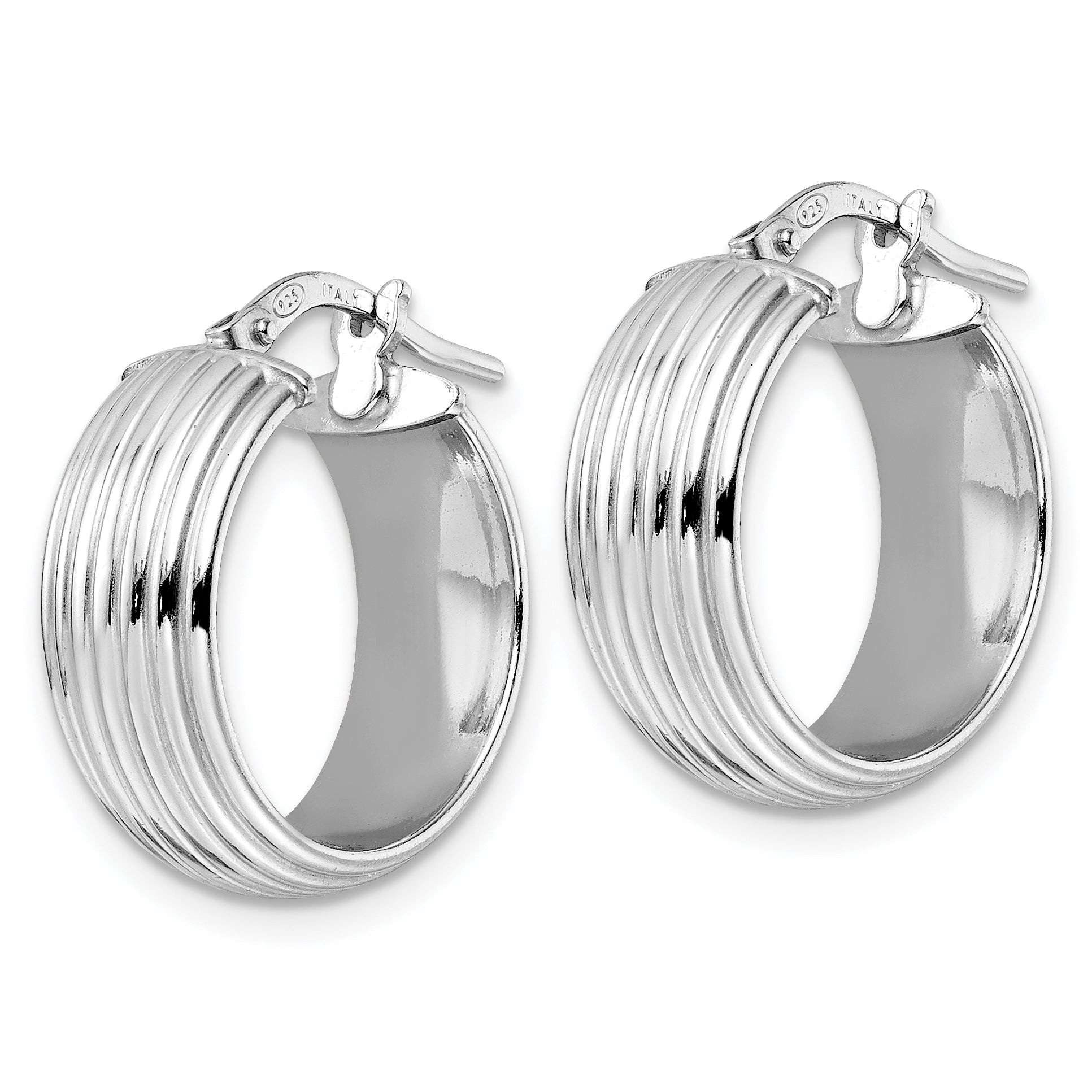 Sterling Silver Rhod-plated Polished Grooved Hoop Earrings Secondary image