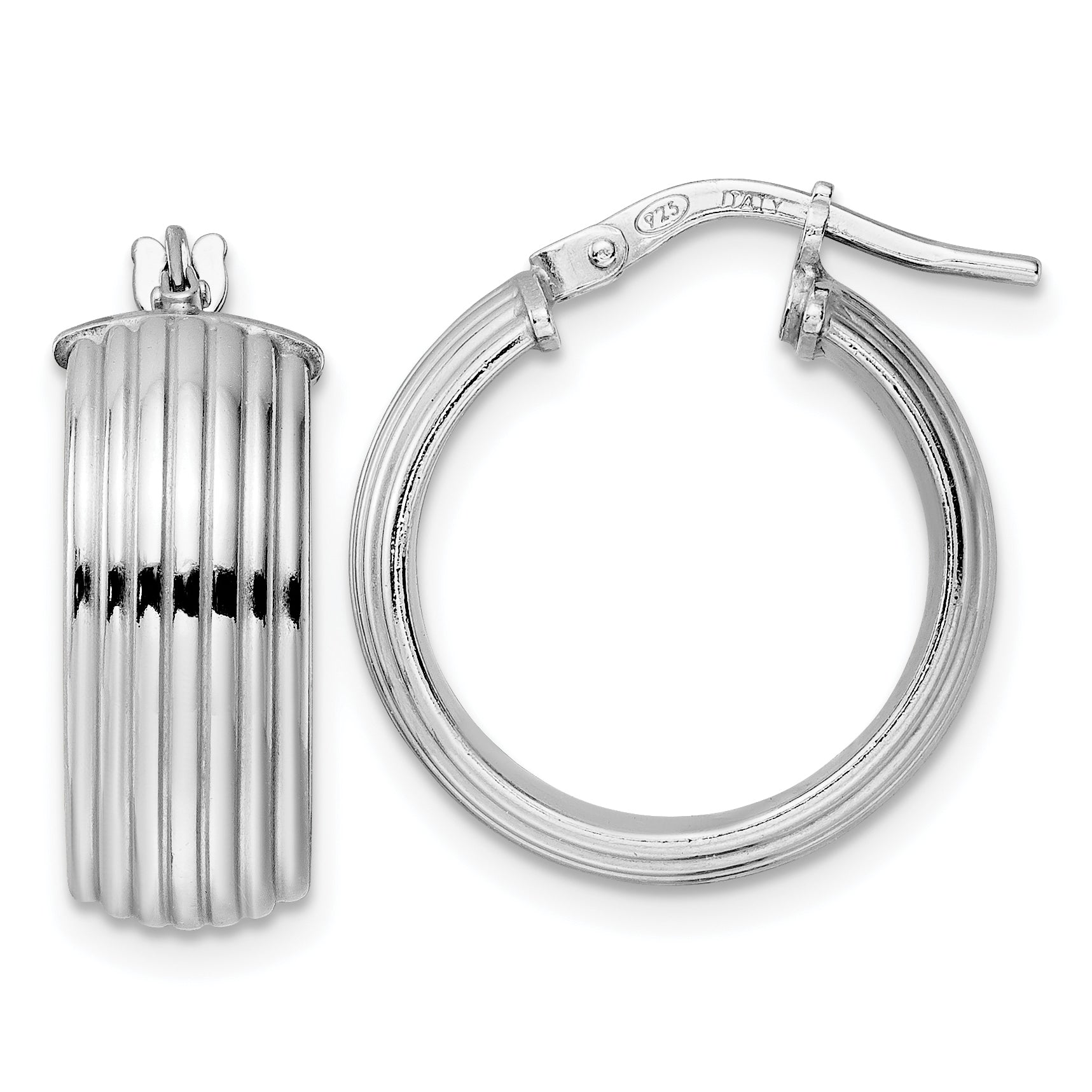 Sterling Silver Rhod-plated Polished Grooved Hoop Earrings Main image