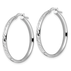 Sterling Silver Rhod-plated Polished D/C Hoop Earrings