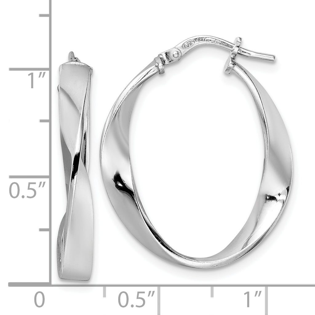 Sterling Silver Rhod-plated Polished Oval Twisted Hoop Earrings