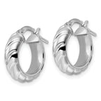 Sterling Silver Rhod-plated Polished Textured Hoop Earrings