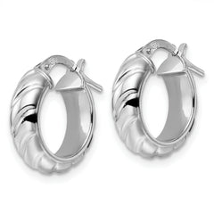 Sterling Silver Rhod-plated Polished Textured Hoop Earrings