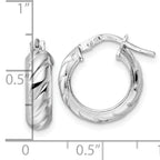 Sterling Silver Rhod-plated Polished Textured Hoop Earrings