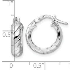Sterling Silver Rhod-plated Polished Textured Hoop Earrings