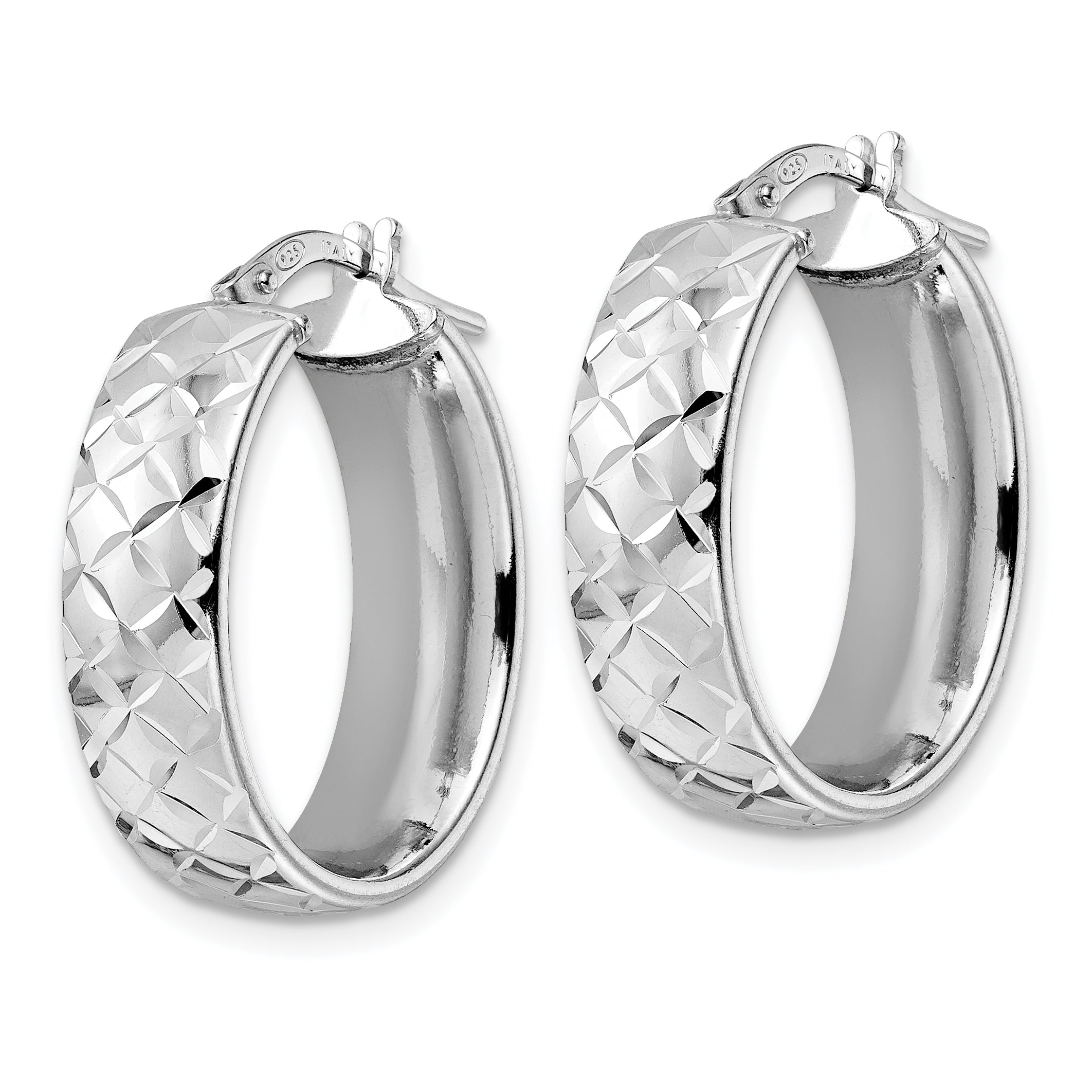 Sterling Silver Rhod-plated Polished D/C Oval Hoop Earrings Secondary image