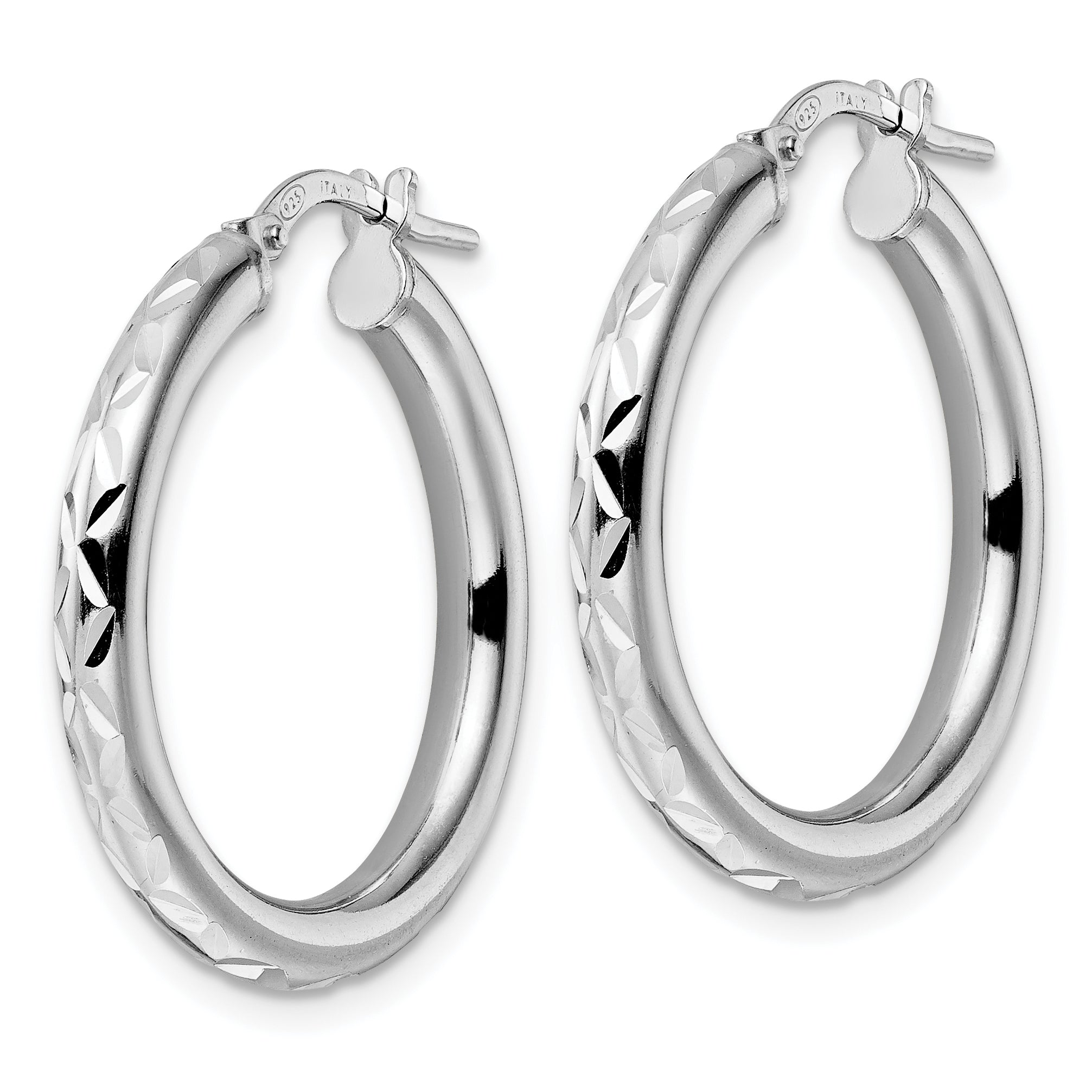 Sterling Silver Rhod-plated Polished D/C Hoop Earrings Secondary image