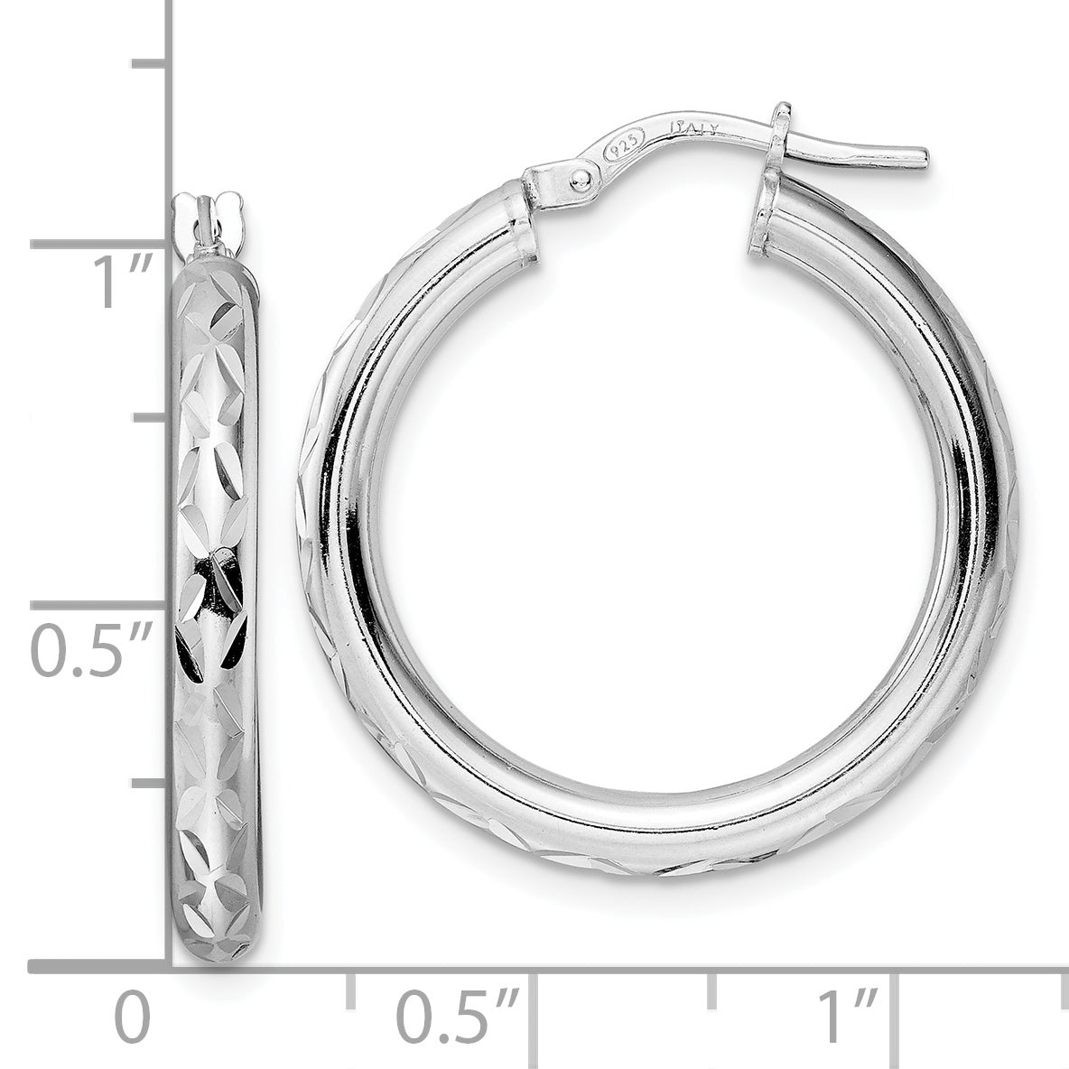 Sterling Silver Rhod-plated Polished D/C Hoop Earrings