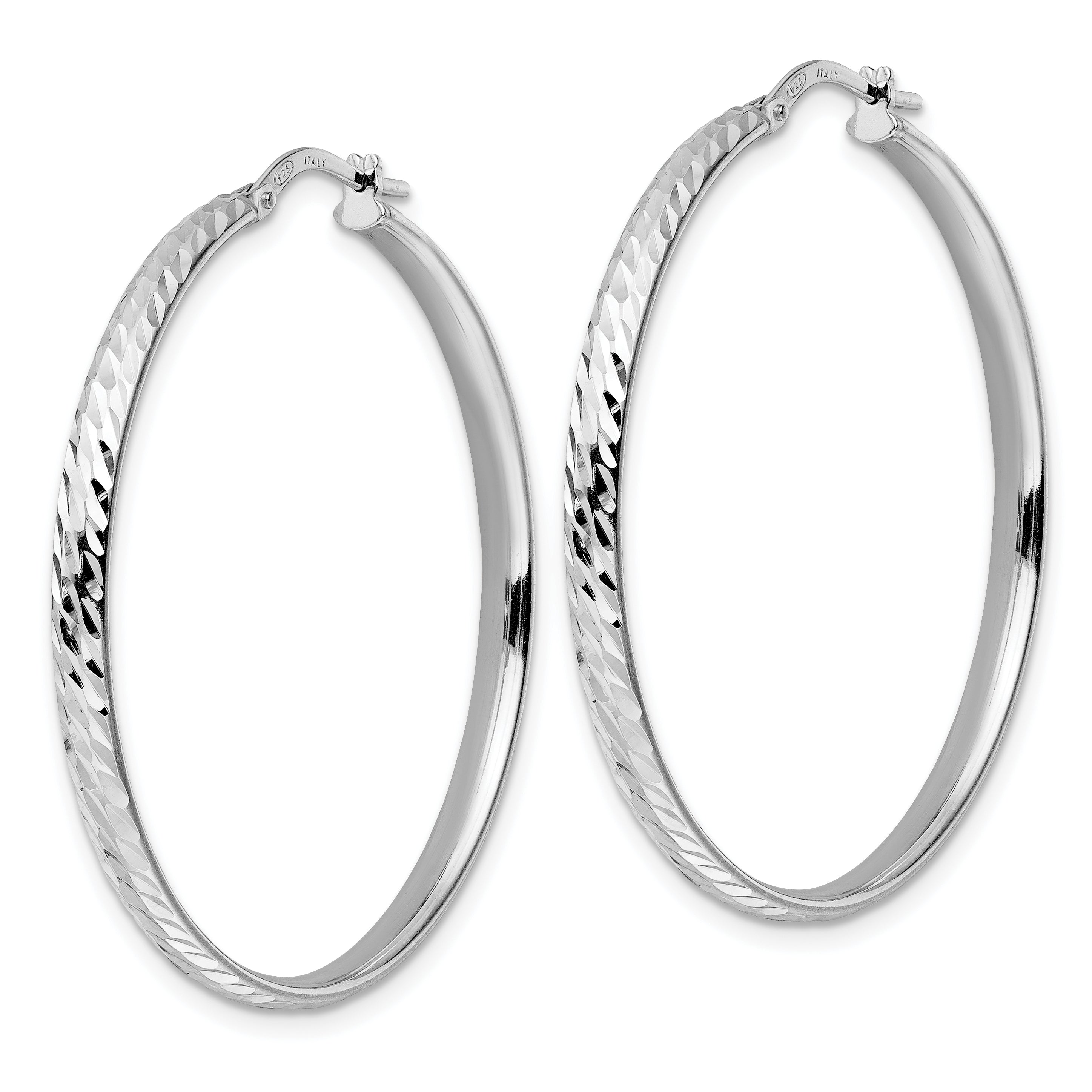Sterling Silver Rhod-plated Polished D/C Hoop Earrings Secondary image