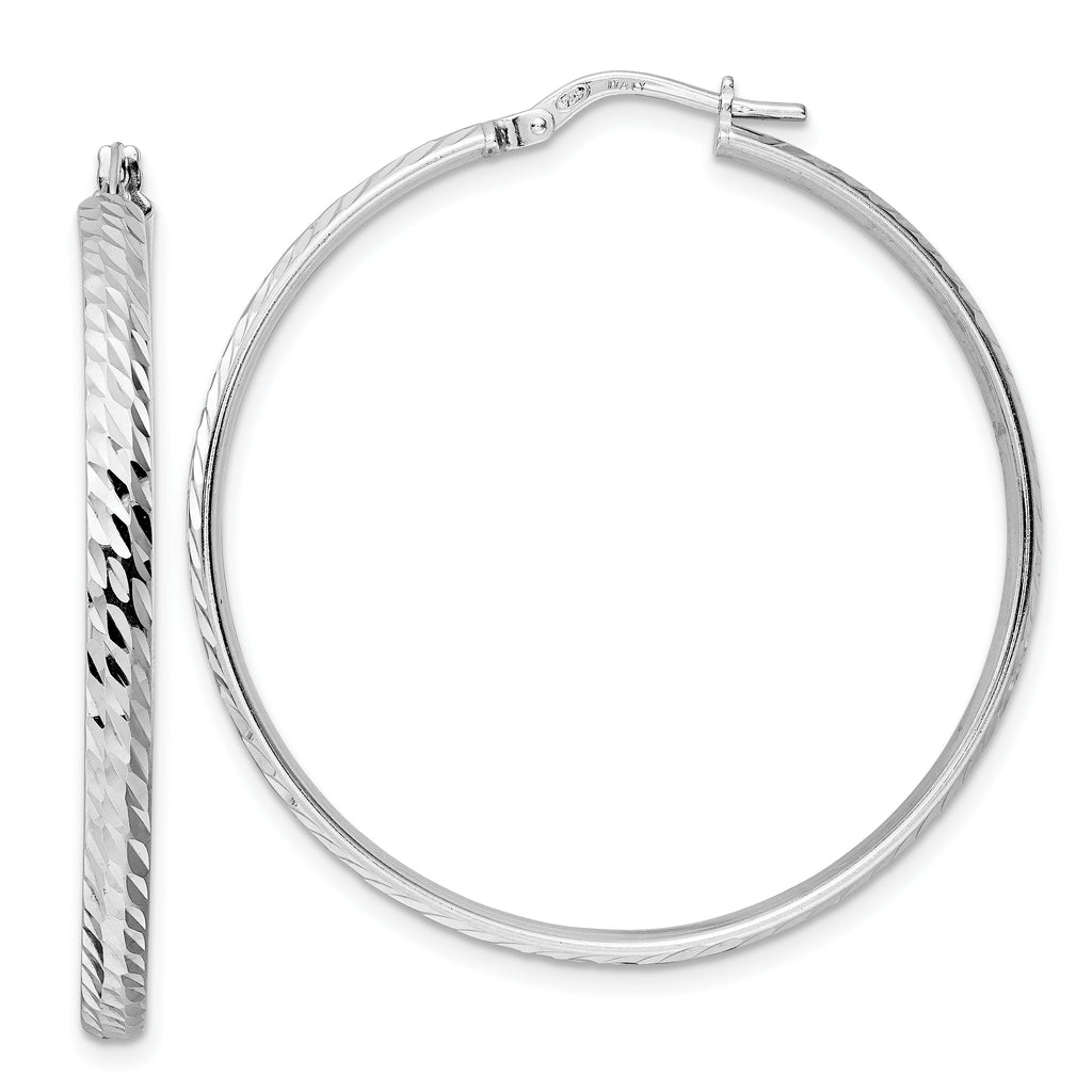 Sterling Silver Rhod-plated Polished D/C Hoop Earrings