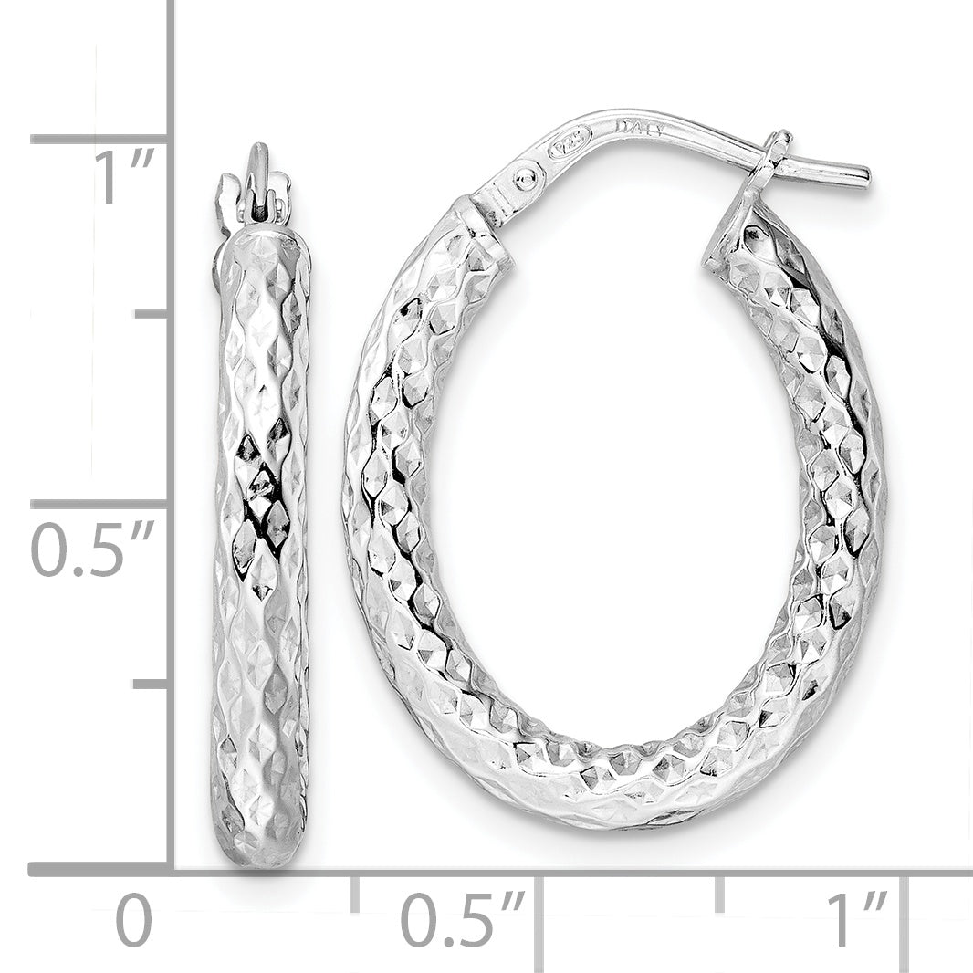 Sterling Silver Rhod-plated Polished D/C Hoop Earrings