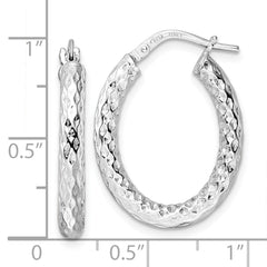 Sterling Silver Rhod-plated Polished D/C Hoop Earrings