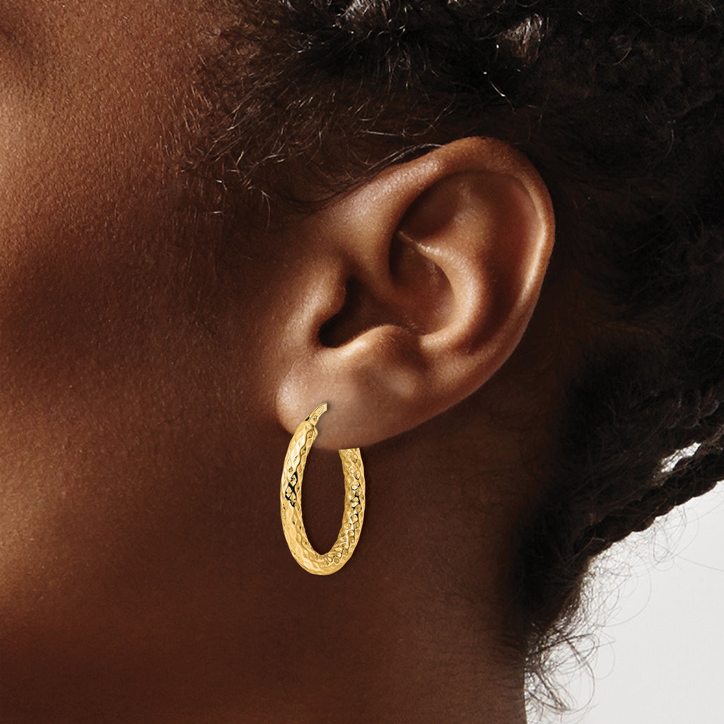 Sterling Silver Gold-Tone Polished D/C Hoop Earrings