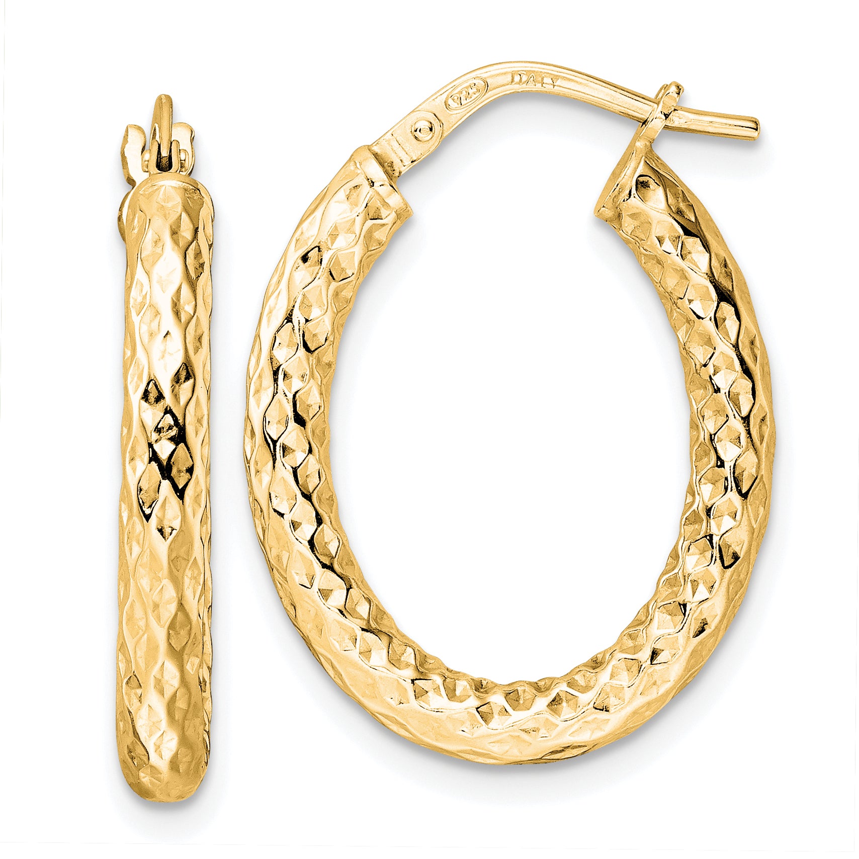 Sterling Silver Gold-Tone Polished D/C Hoop Earrings
