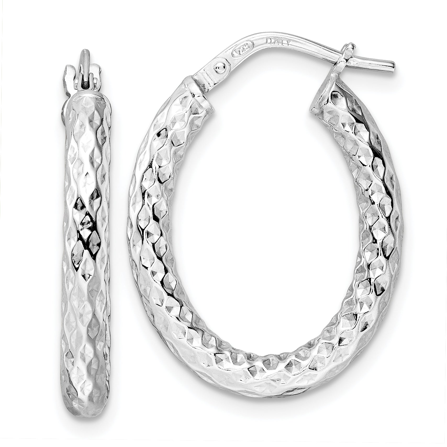 Sterling Silver Rhod-plated Polished D/C Hoop Earrings Main image