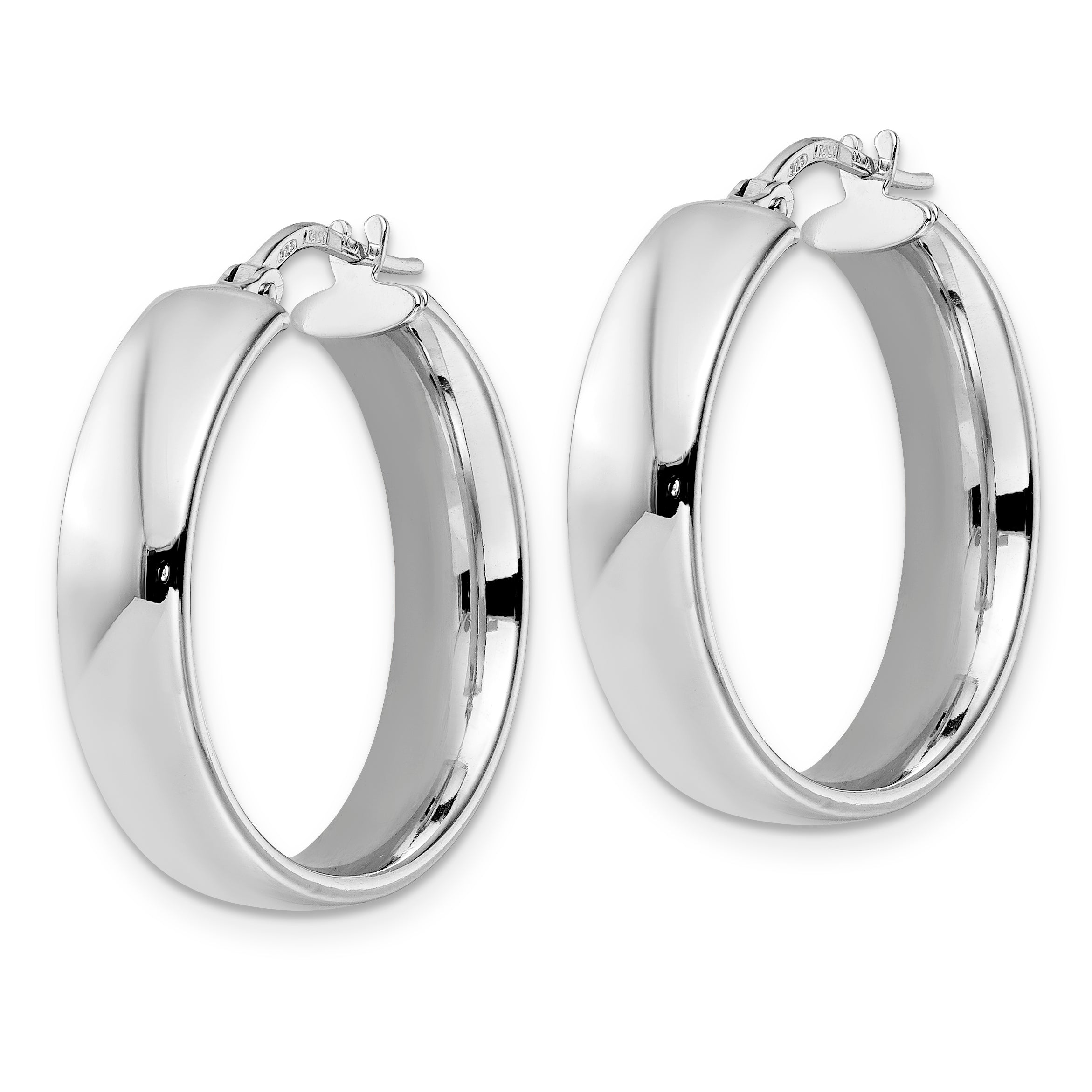 Sterling Silver Rhod-plated Polished Hoop Earrings Secondary image