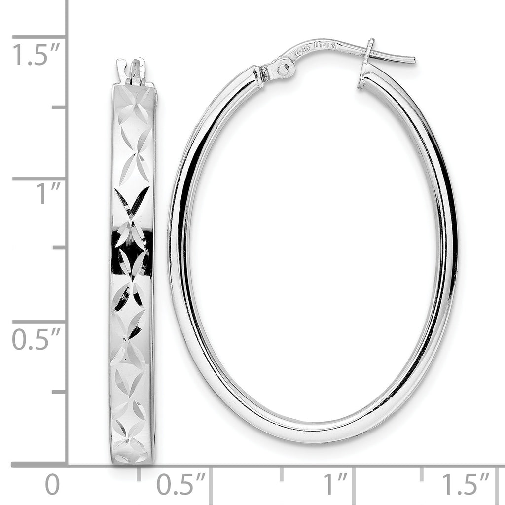 Sterling Silver Rhod-plated Polished D/C Oval Hoop Earrings