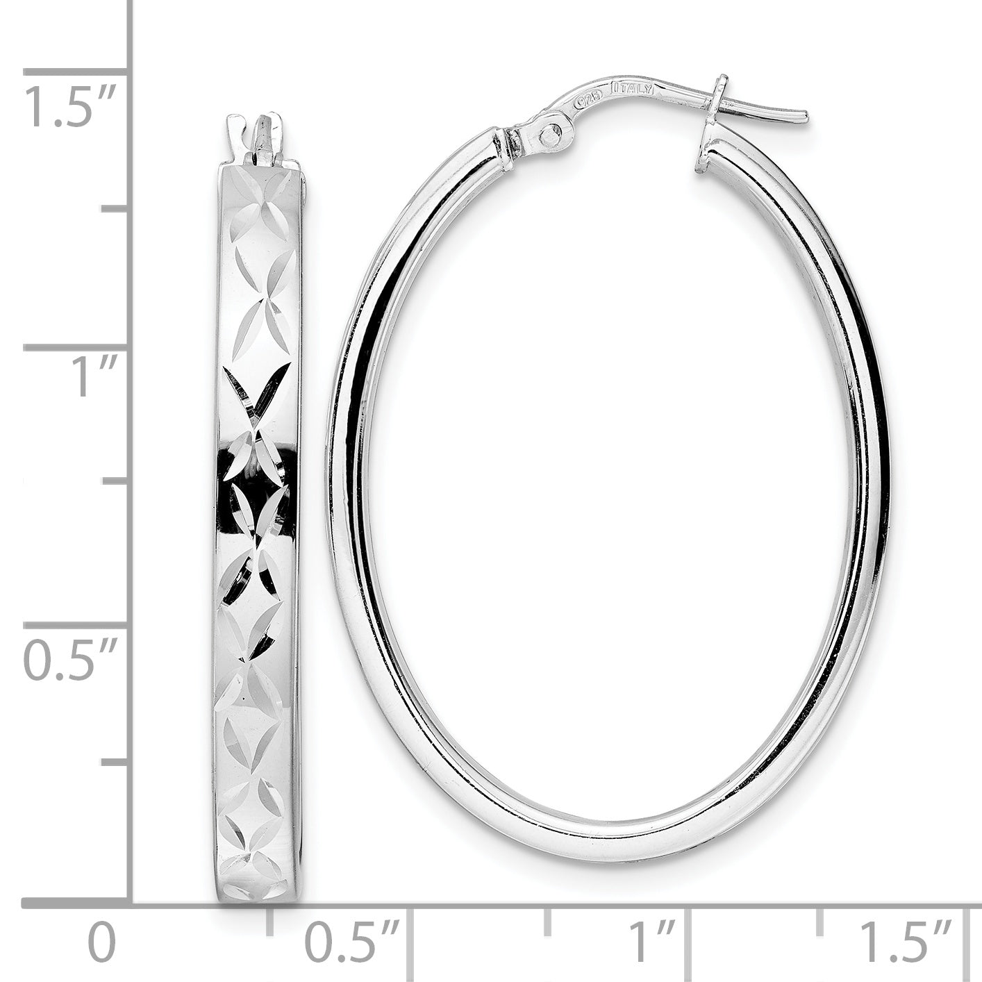 Sterling Silver Rhod-plated Polished D/C Oval Hoop Earrings