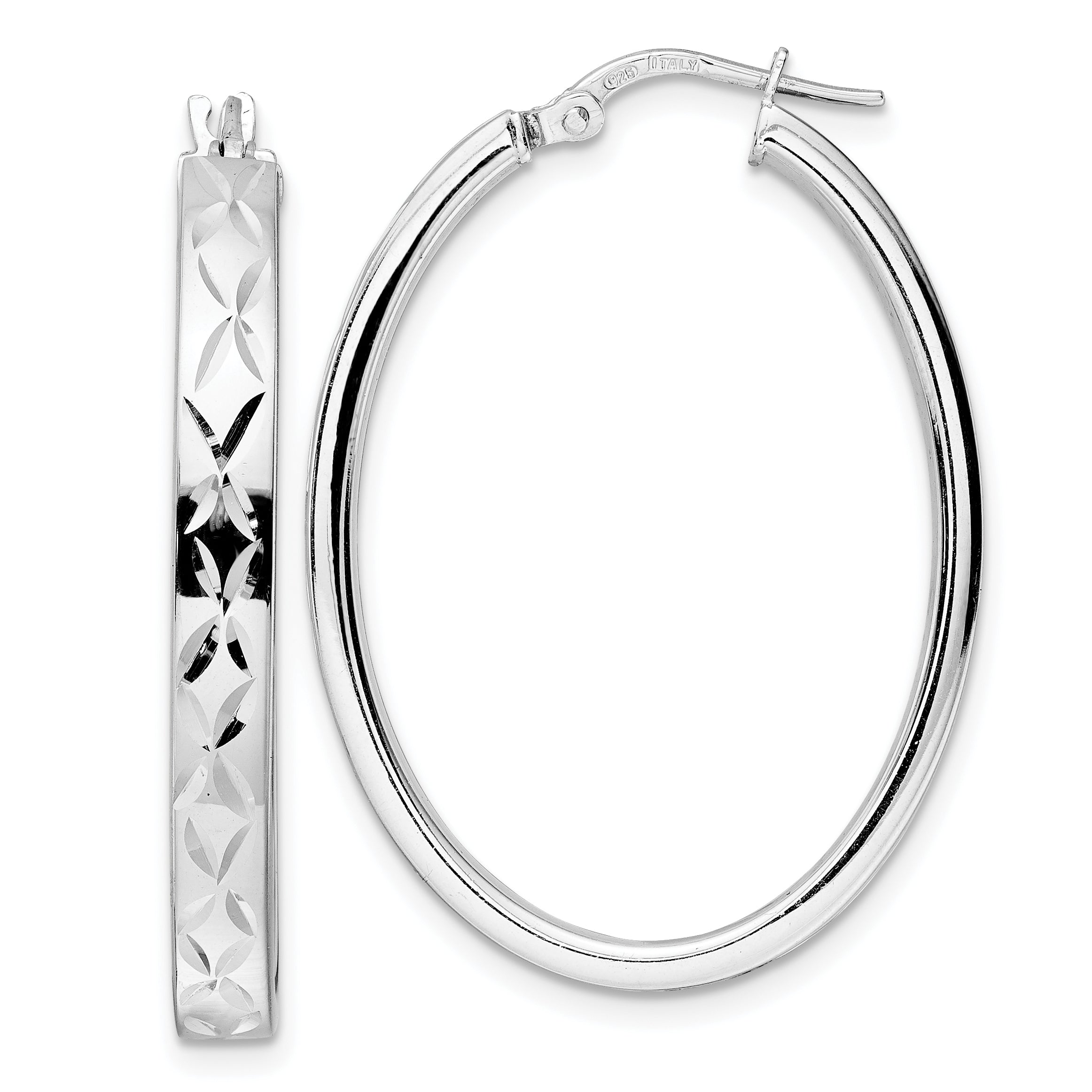 Sterling Silver Rhod-plated Polished D/C Oval Hoop Earrings Main image