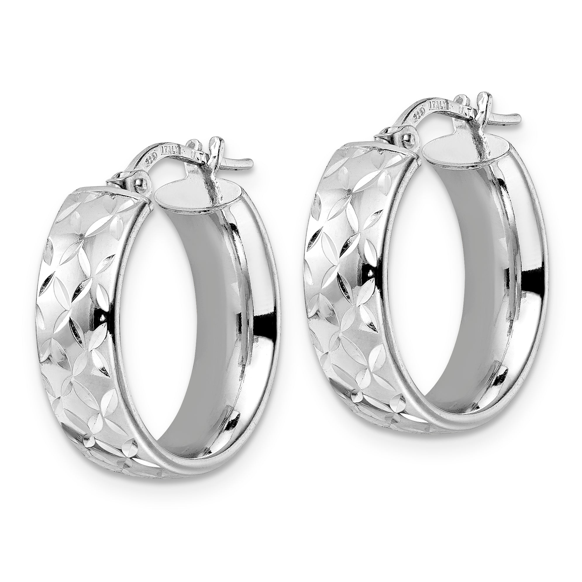 Sterling Silver Rhod-plated Polished D/C Hoop Earrings Secondary image
