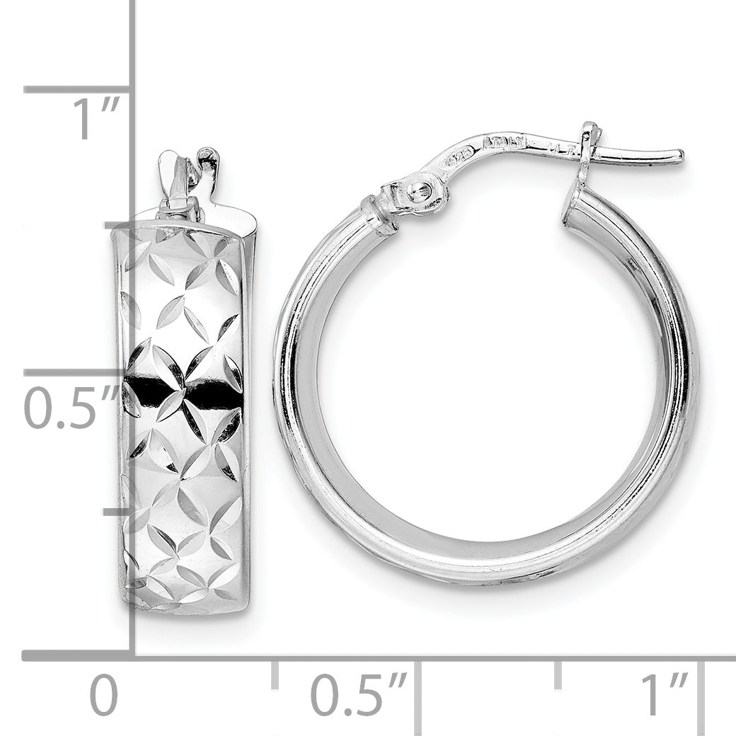 Sterling Silver Rhod-plated Polished D/C Hoop Earrings