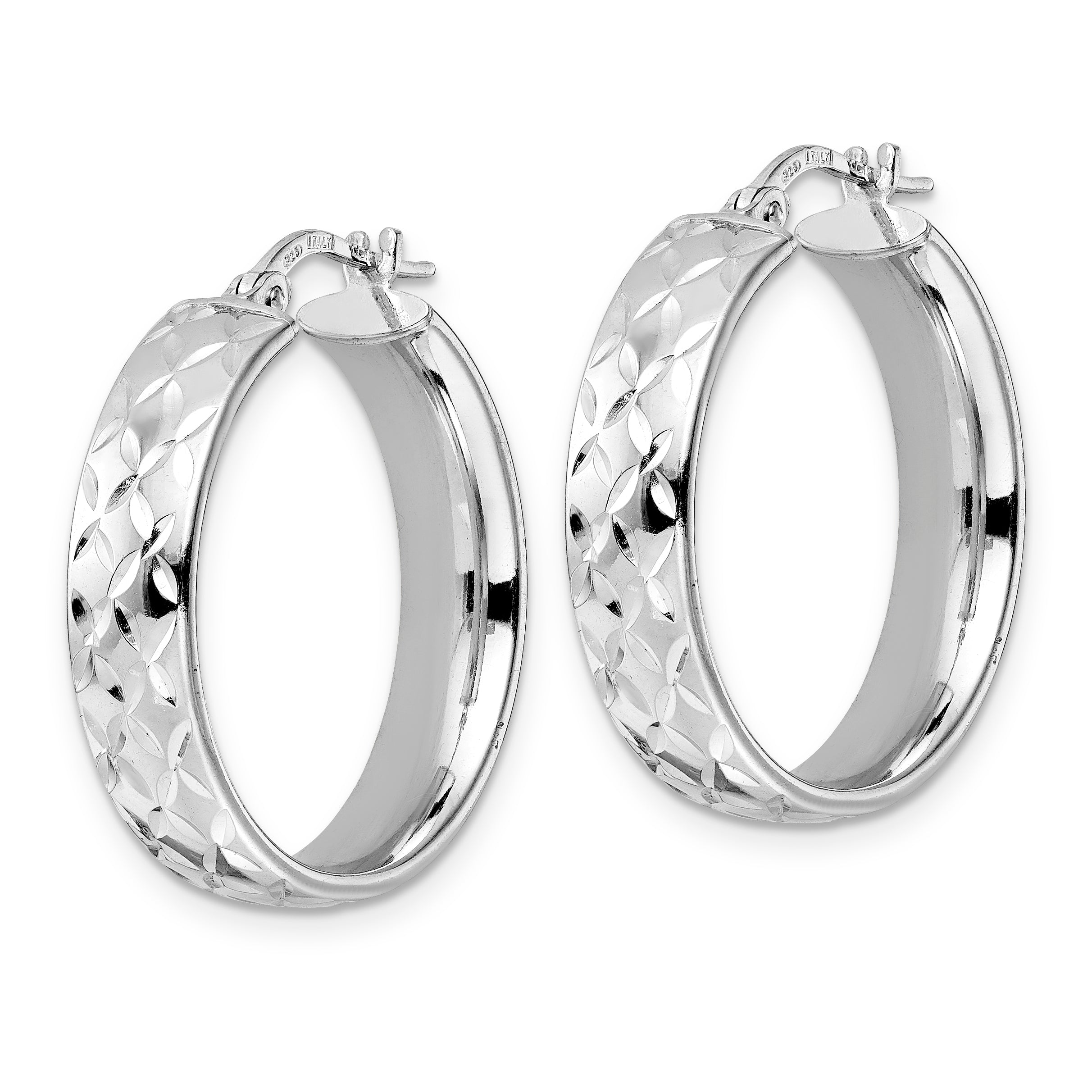 Sterling Silver Rhod-plated Polished D/C Hoop Earrings Secondary image