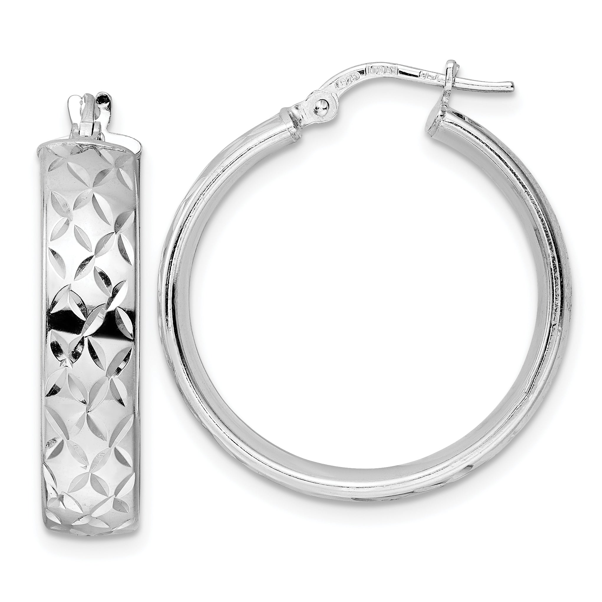 Sterling Silver Rhod-plated Polished D/C Hoop Earrings Main image