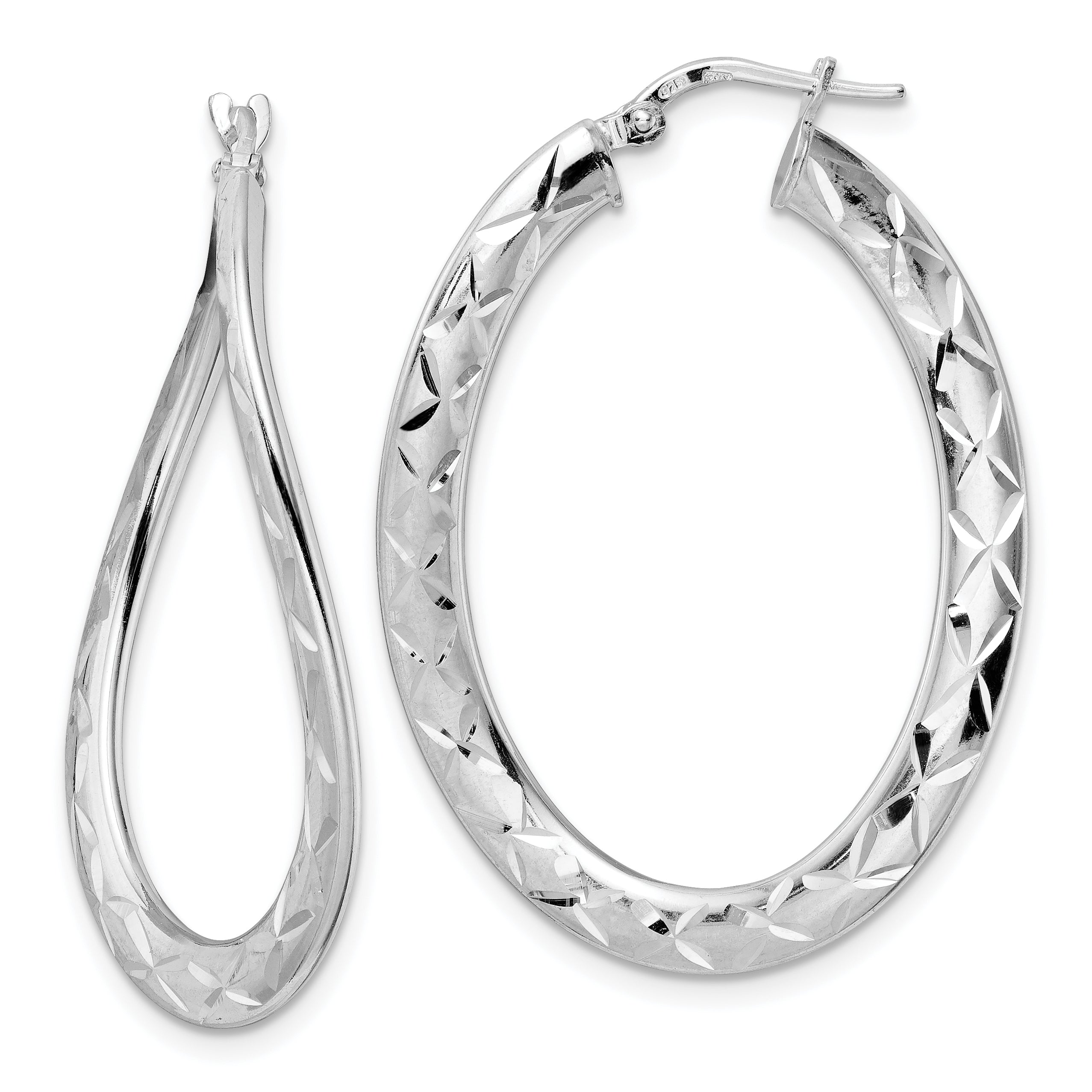 Sterling Silver Rhod-plated Pol & D/C Curved Oval Hoop Earrings Main image