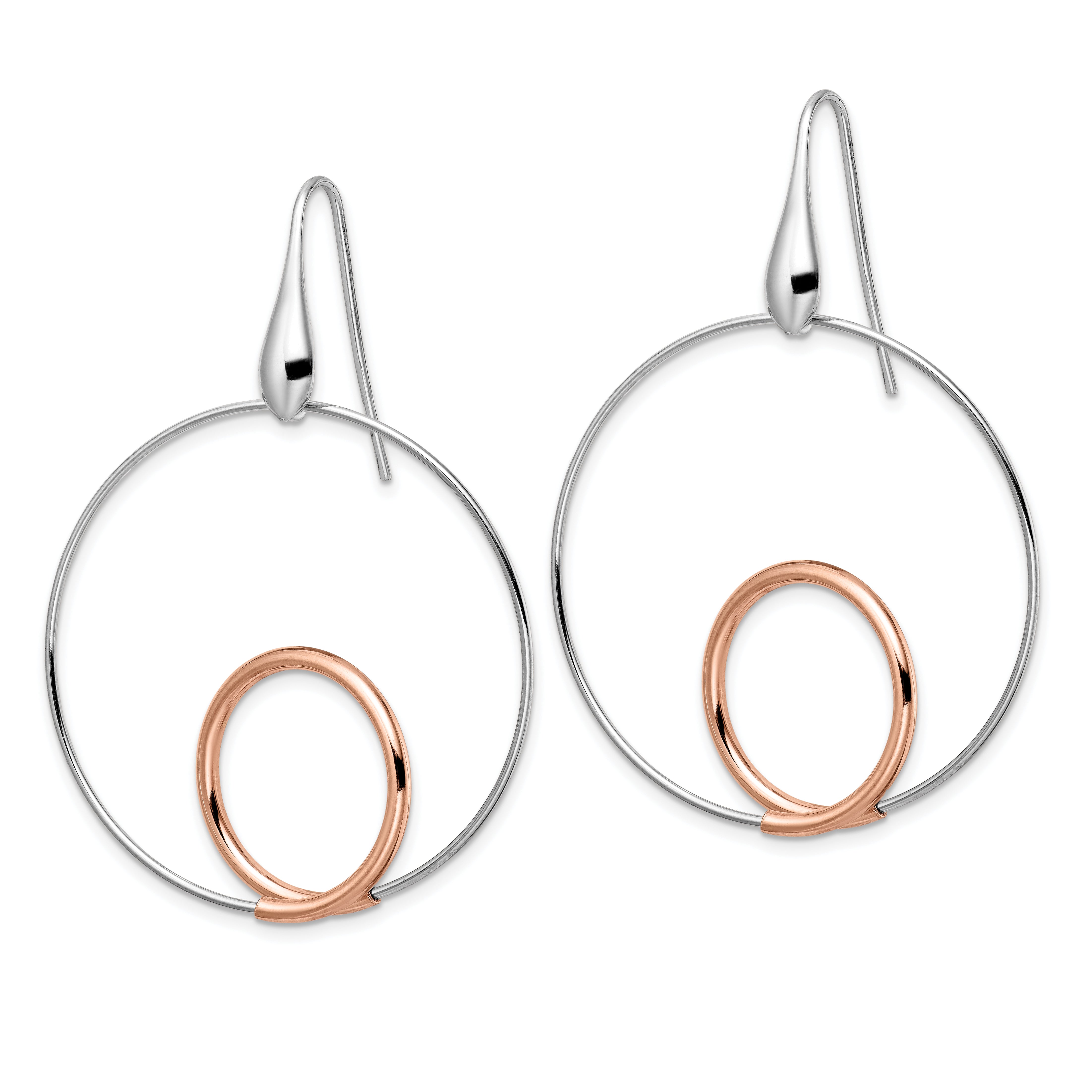 Sterling Silver Rh-p Rose-tone Polished Dangle Earrings