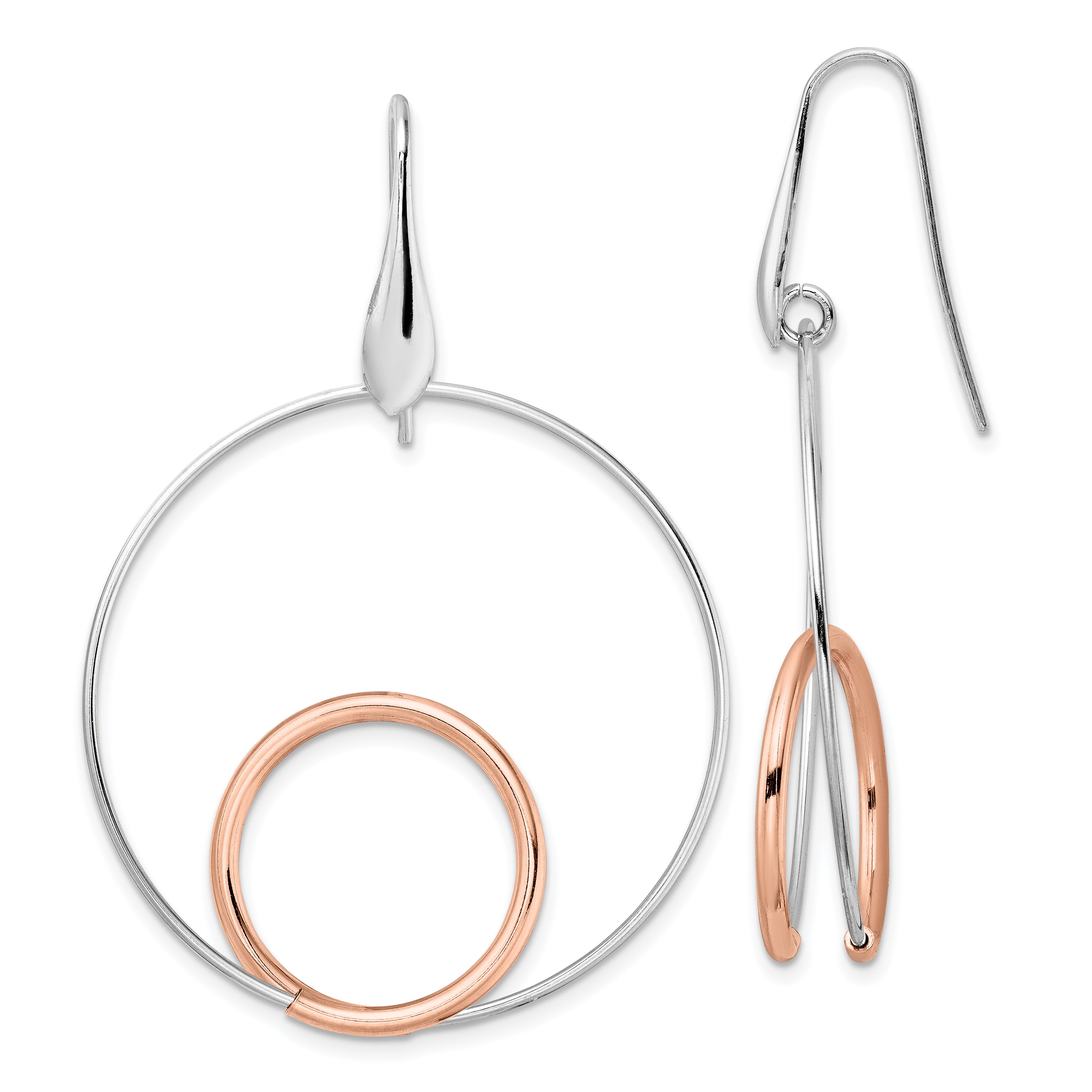 Sterling Silver Rh-p Rose-tone Polished Dangle Earrings