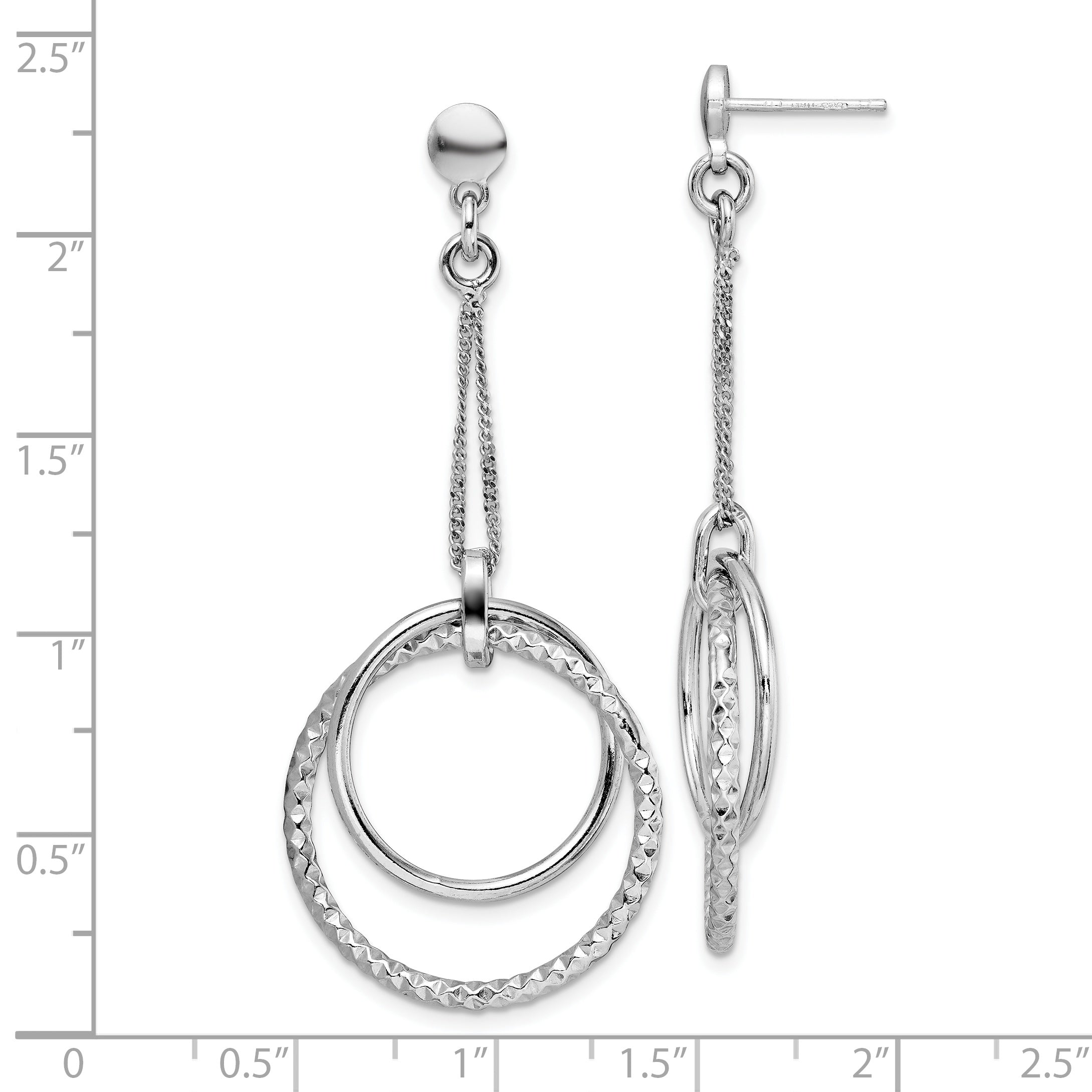Sterling Silver Rhod-plated Polished D/C Post Dangle Earrings