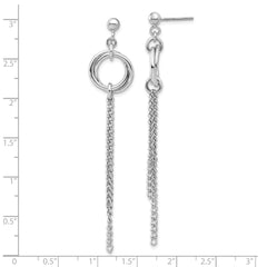Sterling Silver RH-plated Polished Circle Drop Chain Post Earrings