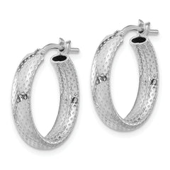 Sterling Silver Rhodium-plated Polished and Textured Hoop Earrings