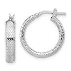 Sterling Silver Rhodium-plated Polished and Textured Hoop Earrings