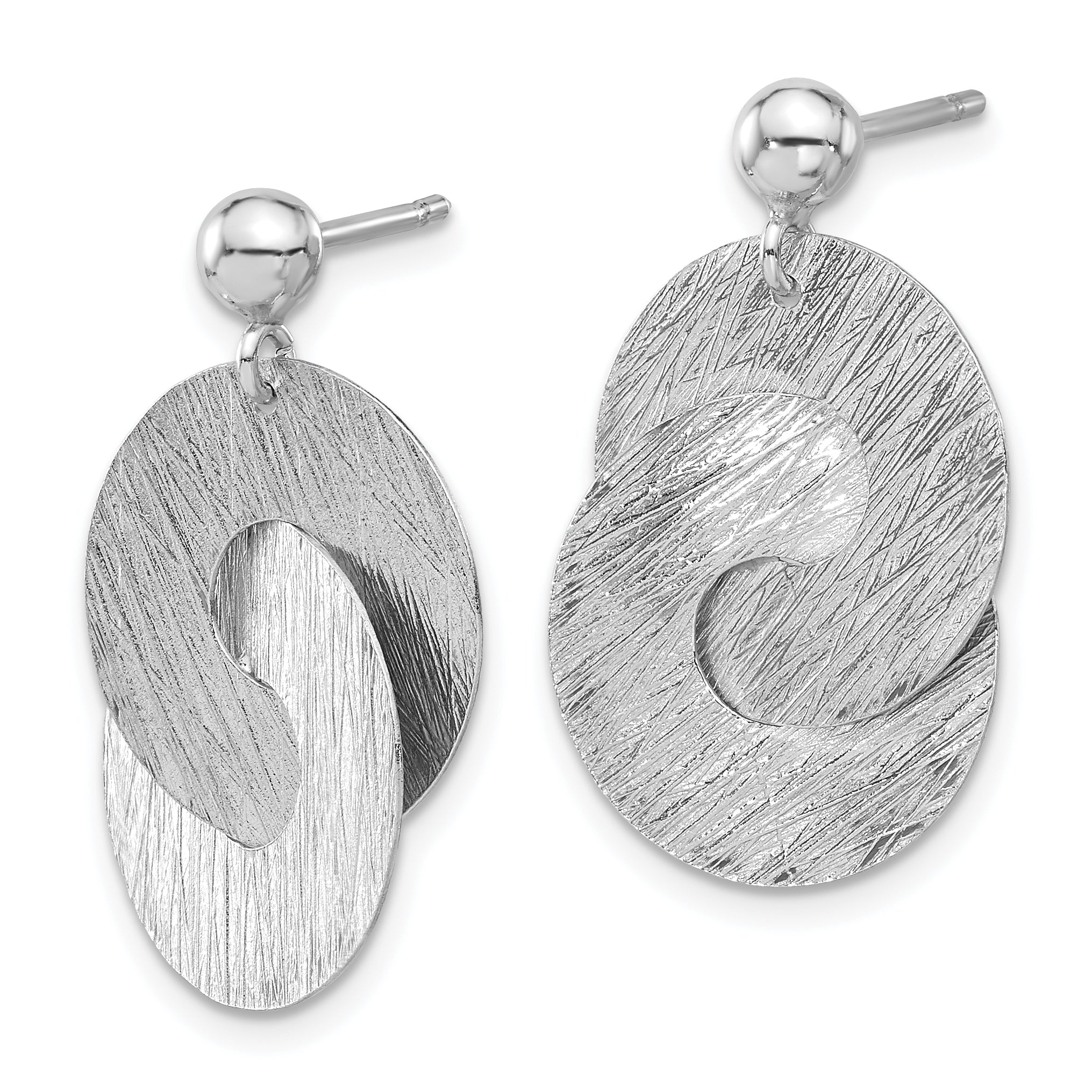 Sterling Silver Rhodium-plated Etched Circles Dangle Earrings Secondary image