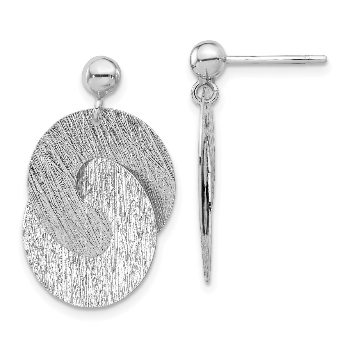 Sterling Silver Rhodium-plated Etched Circles Dangle Earrings